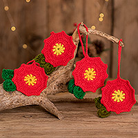 Hand-crocheted ornaments, Christmas Flowers (set of 4)