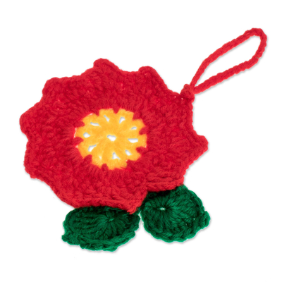 Hand-crocheted ornaments, 'Christmas Flowers' (set of 4) - Hand-Crocheted Floral Ornaments from Guatemala (Set of 4)