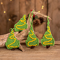 Hand-crocheted ornaments, 'Evening Prayers' (set of 4) - Hand-Crocheted Christmas Tree Ornaments (Set of 4)