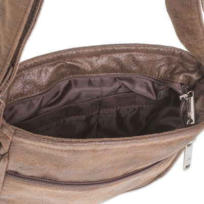 Faux leather messenger bag, 'Espresso Journey' - Handmade Faux Leather Messenger Bag in Espresso