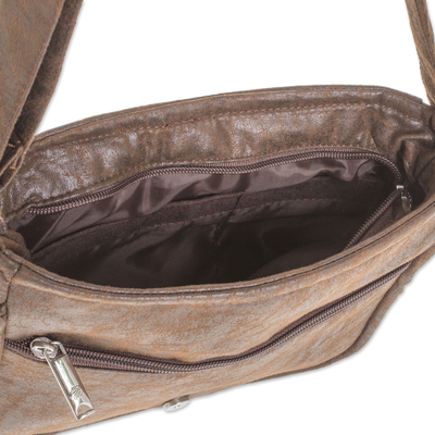 Faux leather messenger bag, 'Chocolate Travels' - Faux Leather Messenger Bag in Chocolate from Costa Rica