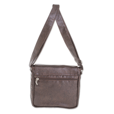 Faux leather messenger bag, 'Mahogany Voyage' - Faux Leather Messenger Bag in Mahogany from Costa Rica
