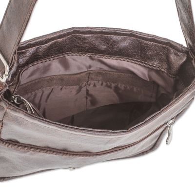 Faux leather messenger bag, 'Mahogany Voyage' - Faux Leather Messenger Bag in Mahogany from Costa Rica