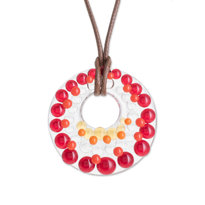 Handmade Glass Pendant Necklace in Red (2 in.)