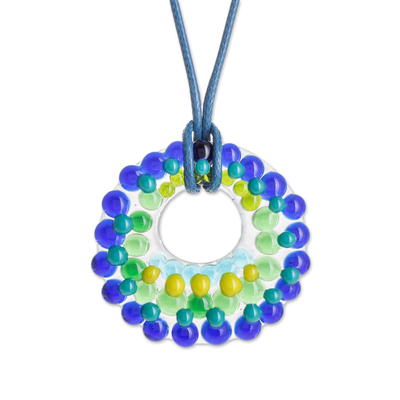 Handmade Glass Pendant Necklace in Blue (2 in.)