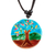 Glass pendant necklace, 'Tree of Life at Night' - Tree-Themed Glass Pendant Necklace in Blue from Costa Rica