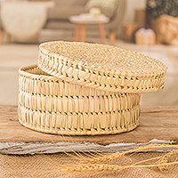 Palm leaf basket, 'Palm Splendor' - Handcrafted Natural Palm Leaf Basket from Guatemala