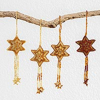 Glass beaded ornaments, 'Fleeting Stars' (set of 4)