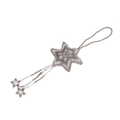 Glass beaded ornaments, 'Grey Fleeting Stars' (set of 4) - Glass Beaded Star Ornaments from Guatemala (Set of 4)