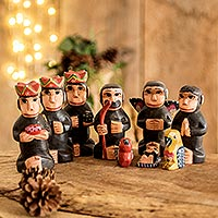 Wood nativity scene, 'Monkey Nativity' (9 piece) - Handcrafted Wood Monkey Nativity Scene (9 Piece)