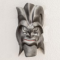 Resin mask, 'Boruca Warrior' - Silver-Tone Resin and Fiberglass Decorative Wall Mask