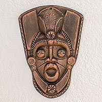Máscara de resina, 'Taínos en Bronce' - Máscara de pared decorativa de resina de color bronce hecha a mano