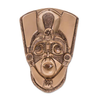 Resin mask, 'Taínos in Gold' - Handcrafted Gold Color Resin Fiberglass Decorative Wall Mask
