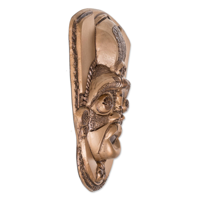Harzmaske, „Taínos in Gold“ – handgefertigte dekorative Wandmaske aus goldfarbenem Harz und Fiberglas