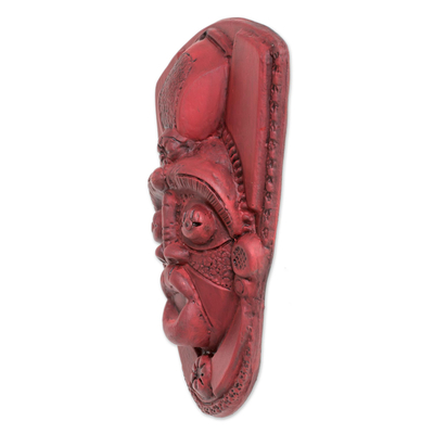 Resin mask, 'Taínos in Red' - Handcrafted Red Resin and Fiberglass Decorative Wall Mask