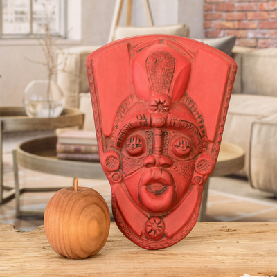 Máscara de resina - Máscara de pared decorativa hecha a mano de resina roja y fibra de vidrio