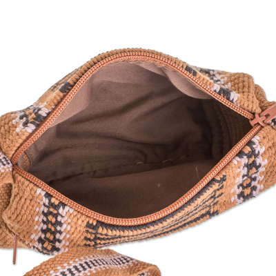 Cotton shoulder bag, 'In the Fast Lane' - Burnt Sienna and Black Striped Handwoven Cotton Shoulder Bag