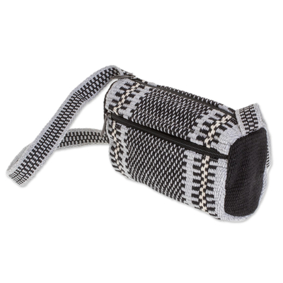Umhängetasche aus Baumwolle - Schultertasche aus handgewebter Baumwolle mit mehreren Streifen in Schwarz und Grau