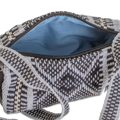 Cotton shoulder bag, 'Quick Jaunt' - Black and Grey Multi-Striped Handwoven Cotton Shoulder Bag