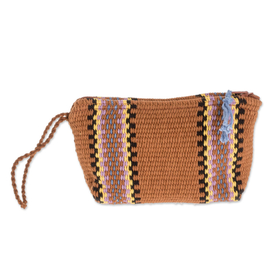Cotton cosmetic bags, 'Dunes at Dawn' (pair) - Burnt Sienna Striped Handwoven Cotton Cosmetics Cases (Pair)