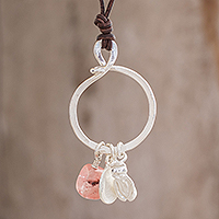 Rose quartz pendant necklace, 'Rabbit Guardian'