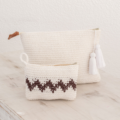 Cotton handbags, Zigzag Snow (pair)