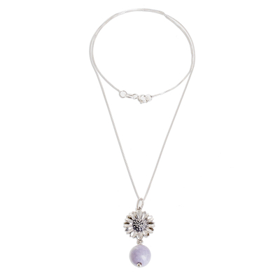 Jade pendant necklace, 'Lilac Gerbera' - Floral Lilac Jade Pendant Necklace from Guatemala