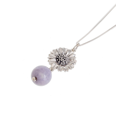 Jade pendant necklace, 'Lilac Gerbera' - Floral Lilac Jade Pendant Necklace from Guatemala