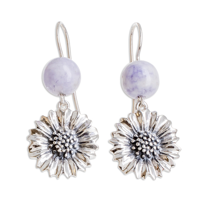 Jade dangle earrings, 'Lilac Gerbera' - Floral Lilac Jade Dangle Earrings from Guatemala
