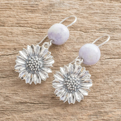 Jade dangle earrings, 'Lilac Gerbera' - Floral Lilac Jade Dangle Earrings from Guatemala