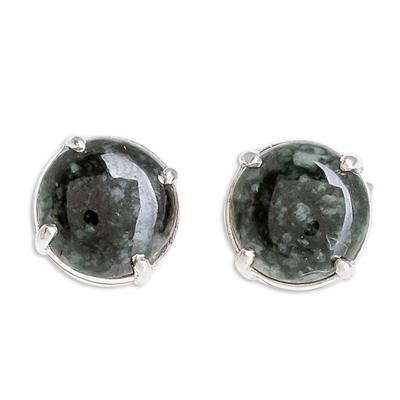 Dark Green Jade Stud Earrings Crafted in Guatemala