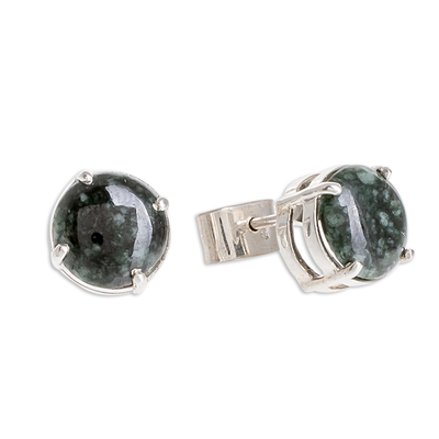 Jade stud earrings, 'Maya Sweets in Dark Green' - Dark Green Jade Stud Earrings Crafted in Guatemala