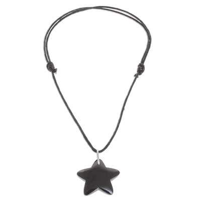 Halskette mit Jade-Anhänger - Handgefertigte schwarze Jade-Stern-Halskette mit Baumwollkordel-Anhänger