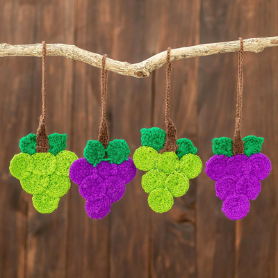 Hand-crocheted ornaments, 'Sweet Grapes' (set of 4) - Hand-Crocheted Green and Purple Grape Ornaments (Set of 4)