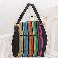Cotton tote, 'Striped Party' - Colorful Striped Cotton Tote Handbag from El Salvador