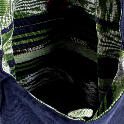 Wendbare Beuteltasche aus Baumwolle - Handgewebte geometrische Beuteltasche aus Baumwolle in Grün