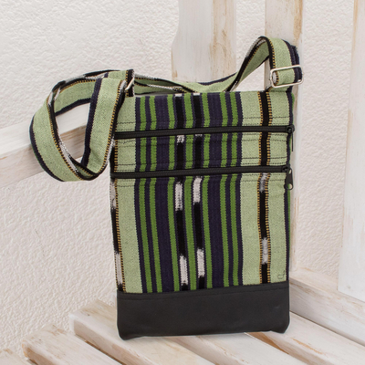 Cotton sling, 'Salvadoran Paths' (11 inch) - Handwoven Cotton Sling in Green from El Salvador (11 in.)