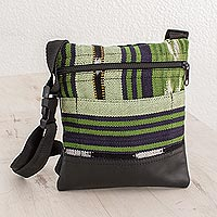Cotton sling, 'Verdant Stripes' - Striped Green Cotton Sling from El Salvador