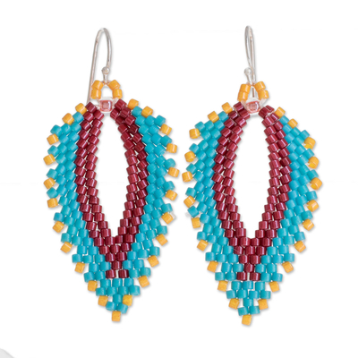Glass beaded dangle earrings, 'Leafy Vibrance' - Colorful Leaf-Shaped Glass Beaded Dangle Earrings