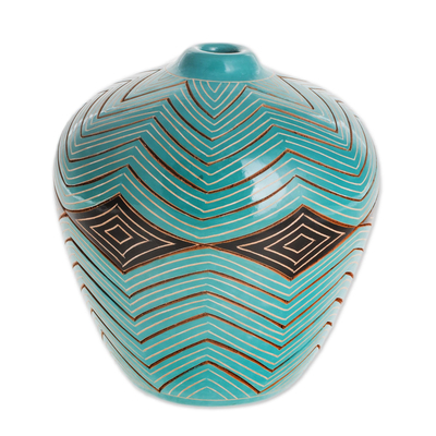 Handcrafted Green Ceramic Decorative Vase from Nicaragua