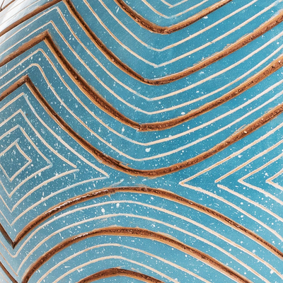 Ceramic decorative vase, 'Harmonic Geometry' - Blue Ceramic Decorative Vase with Zigzag Patterns