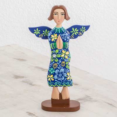 Wood statuette, Prayer of Love in Blue