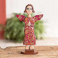 Wood statuette, 'Prayer of Love in Red'