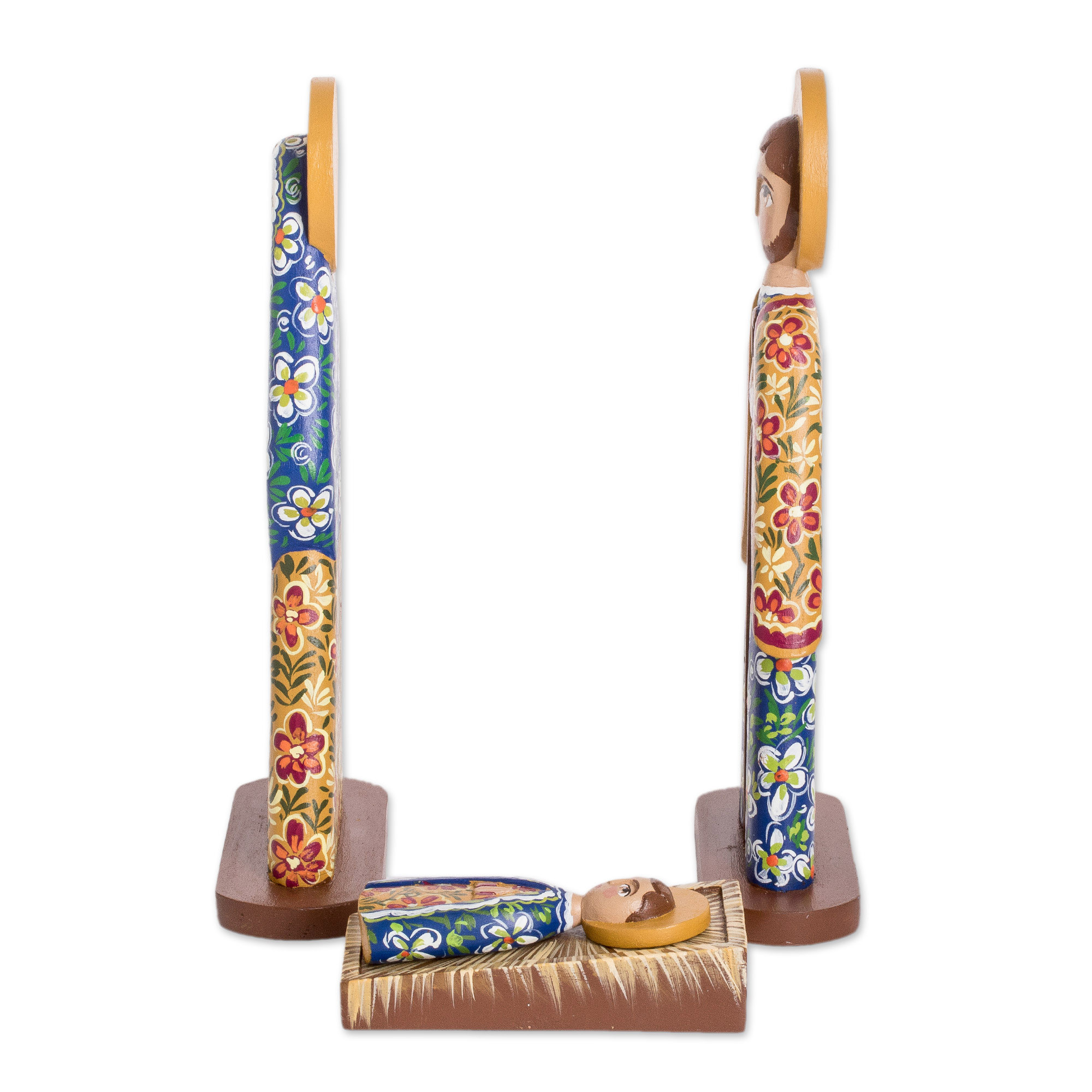 Hand Carved and Painted Wood Nativity Scene (4 Piece) Garden Nativity