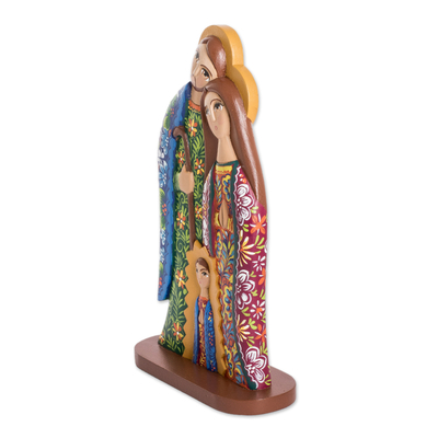 Wood statuette, 'Hope in Bloom' - Handcrafted colourful Floral Wood Nativity Scene Statuette