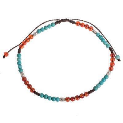 Agate and Recon. Turquoise Beaded Anklet from Guatemala