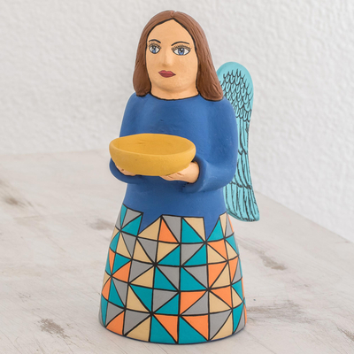 Ceramic statuette, 'Angel of Abundance' - Ceramic Statuette of an Angel with a Bowl from Nicaragua