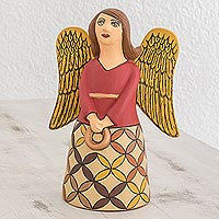 Ceramic statuette, 'Obedient Angel' - Hand-Painted Ceramic Angel Statuette from Nicaragua