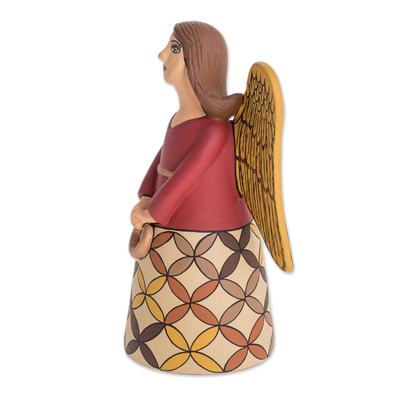 Ceramic statuette, 'Obedient Angel' - Hand-Painted Ceramic Angel Statuette from Nicaragua