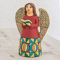 Ceramic statuette, 'Knowing Angel' - Ceramic Statuette of an Angel with a Book from Nicaragua
